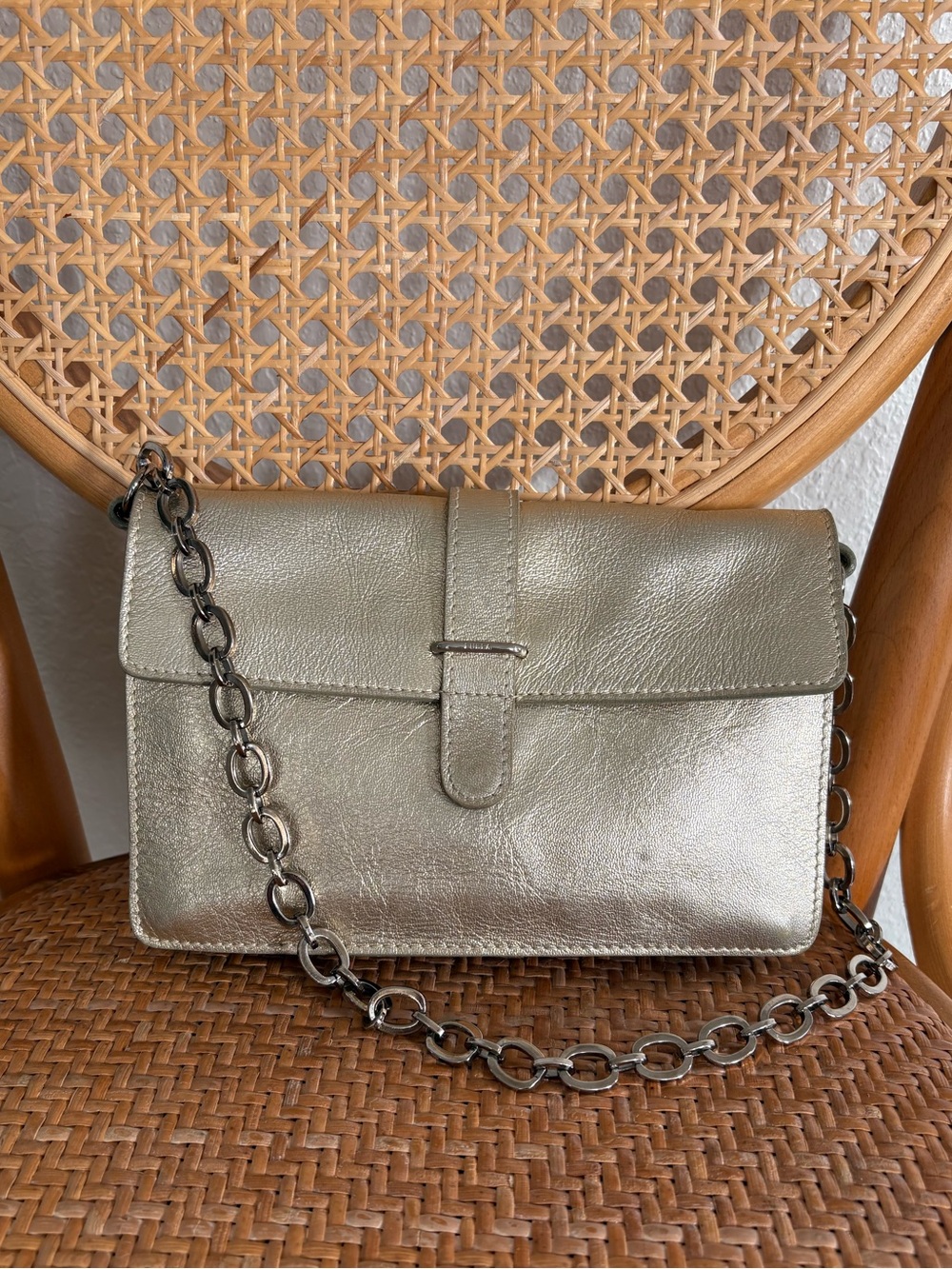 Fulra Gold Genuine Leather Chain Shoulder Accessory Bag | Wedding Guest, Party